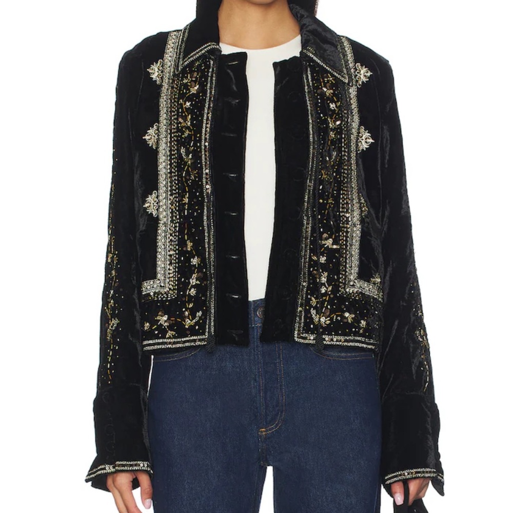 Free People Black Velvet Embellished Blazer